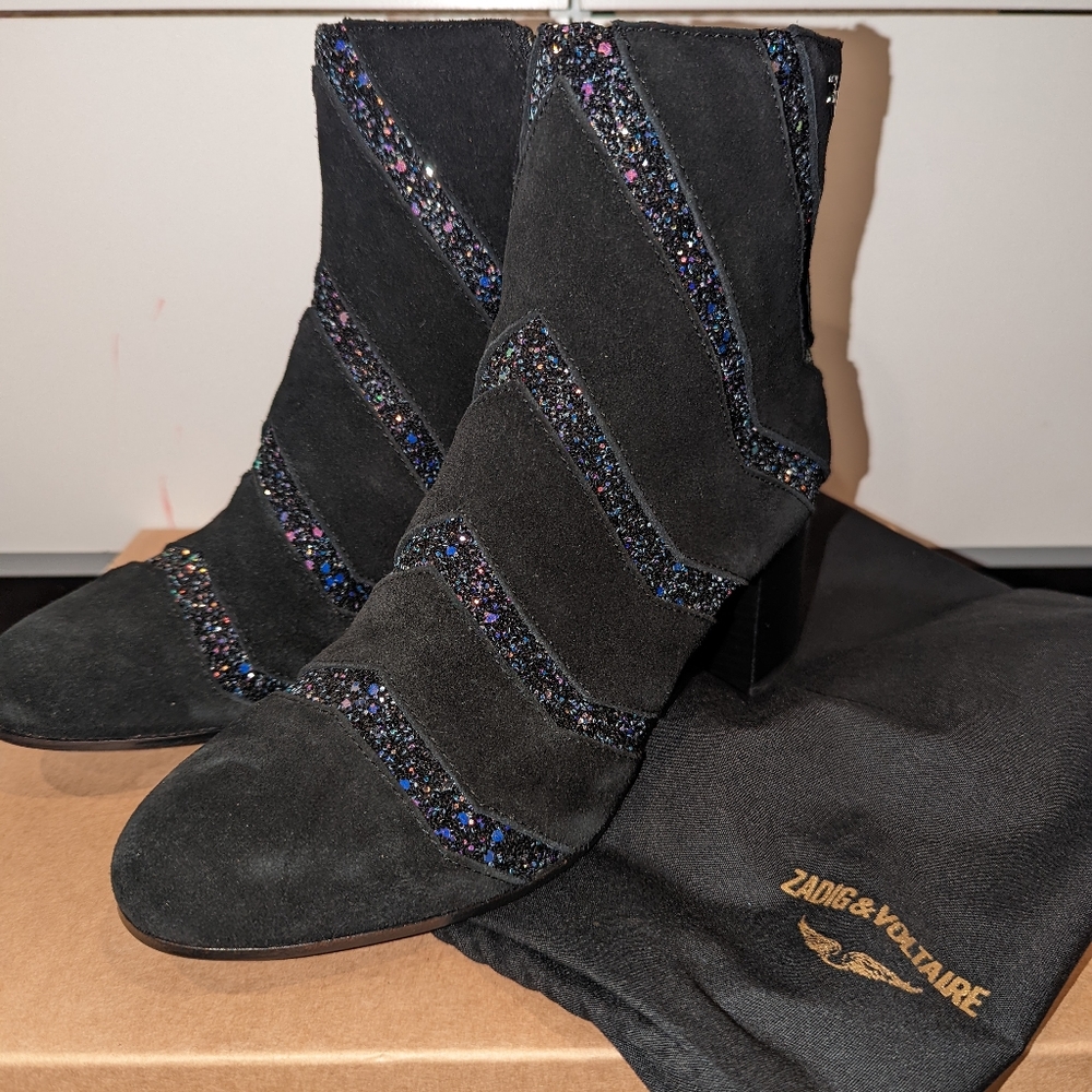 Zadig and Voltaire Sparkly Suede Booties